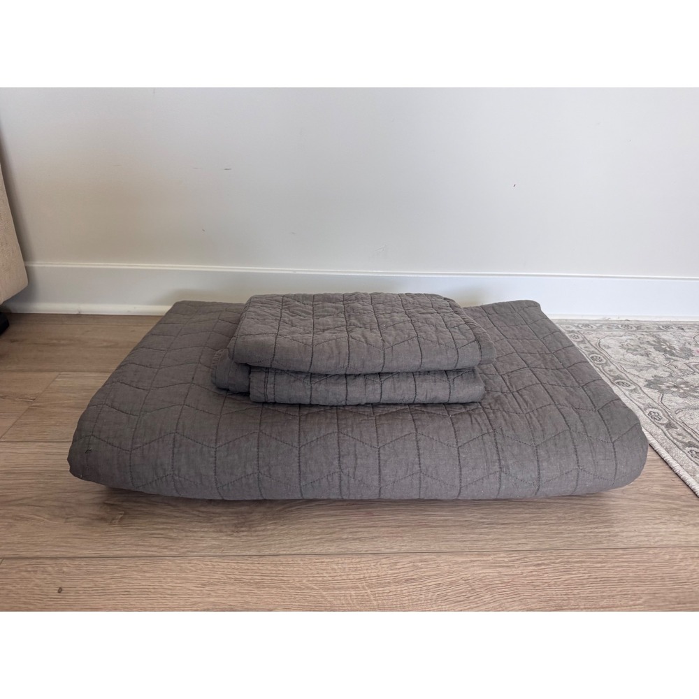 Threshold Gray Cotton Quilt Set Geometric Chevron Pattern Charcoal 3 Piece
